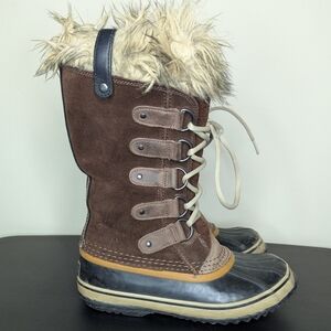 Sorel‎ Joan of Arctic Brown Suede Faux Fur Lace Up Waterproof Boots Women’s 7